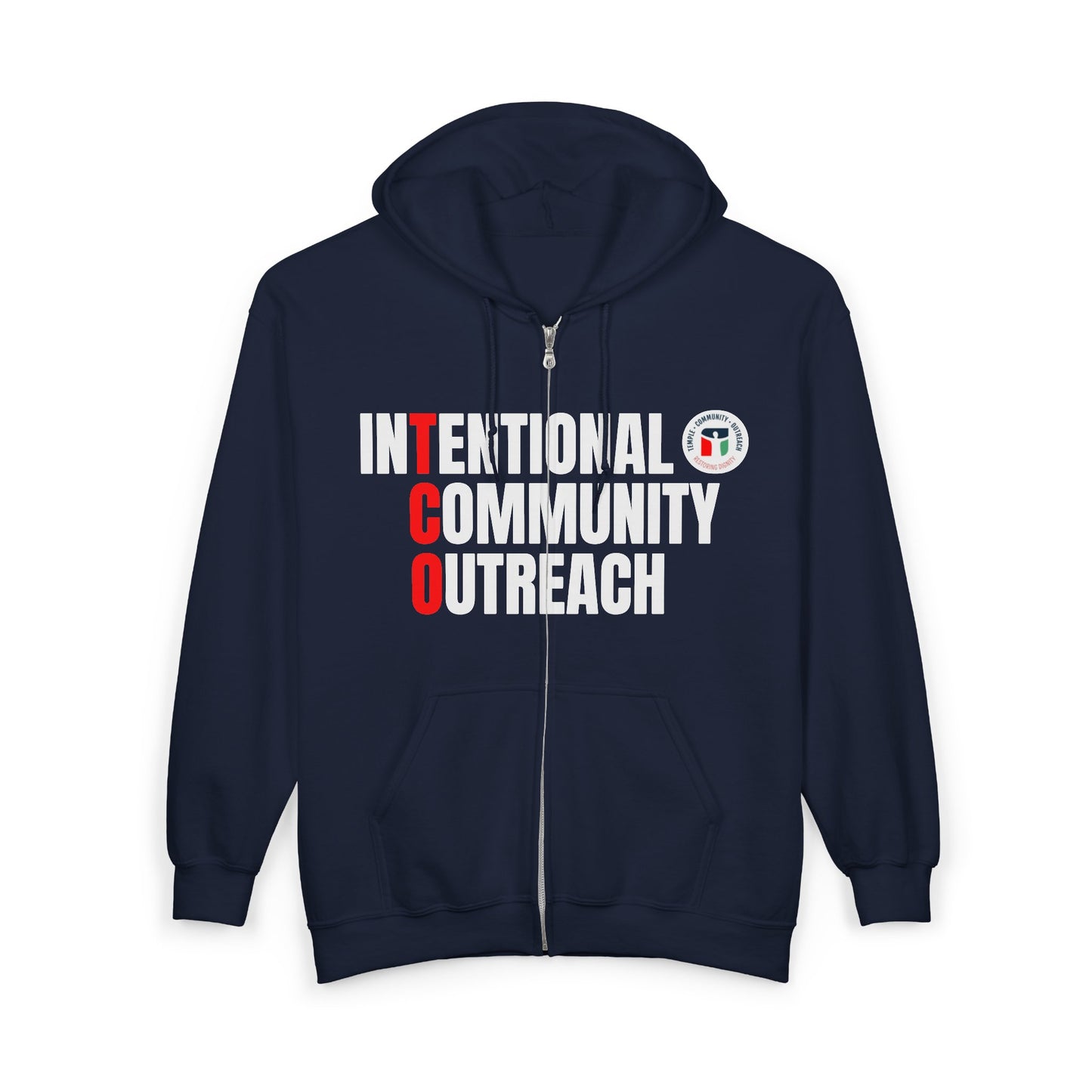 Community Outreach Zip Hoodie — "Intentional Community Outreach" Church Volunteer Hoodie