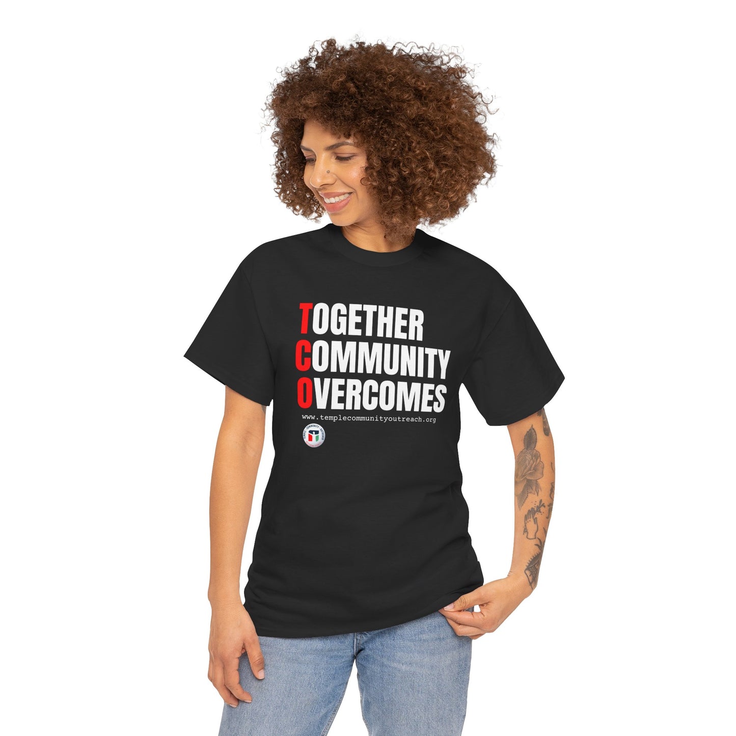 Unisex Heavy Cotton Tee - "Together Community Overcomes" Inspirational Shirt