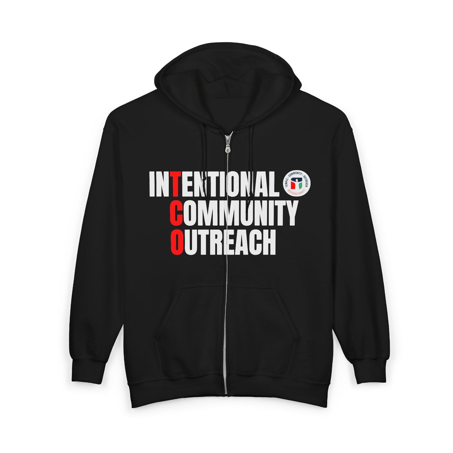 Community Outreach Zip Hoodie — "Intentional Community Outreach" Church Volunteer Hoodie